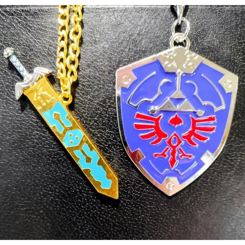 Zelda Master Sword & Hylian Shield Necklace & Keychain Combo Birthday Gift Set